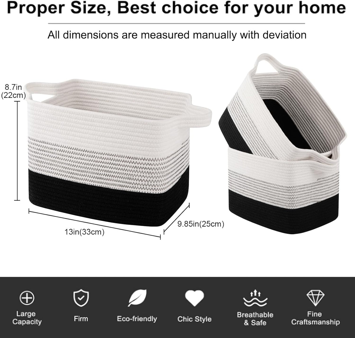 OIAHOMY Storage Basket, Woven Baskets for Storage, Cotton Rope Basket for toys,Towel Baskets for