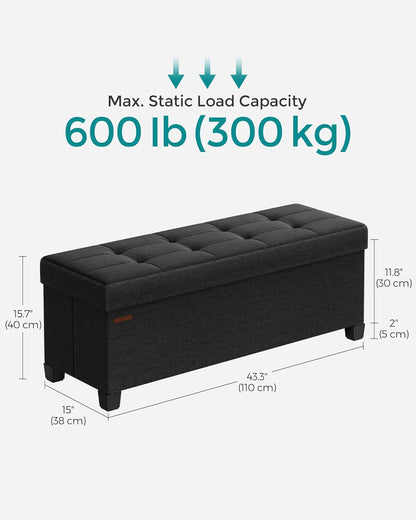 SONGMICS Storage Ottoman Bench, Foldable Foot Rest with Legs, 15 x 43 x 15.7 Inches, End of Bed