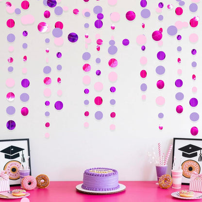 Pink and Purple Party Decorations Circle Dots Garland Hot Pink Lavender Hanging Polka Dot Streamer