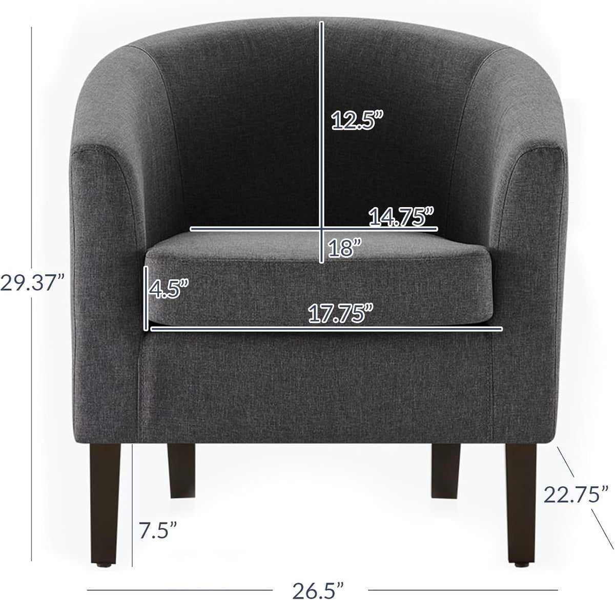 BELLEZE Living Room Chairs Set of 2, Linen Round Accent Barrel Chairs, Club Tub Sofa Chairs for