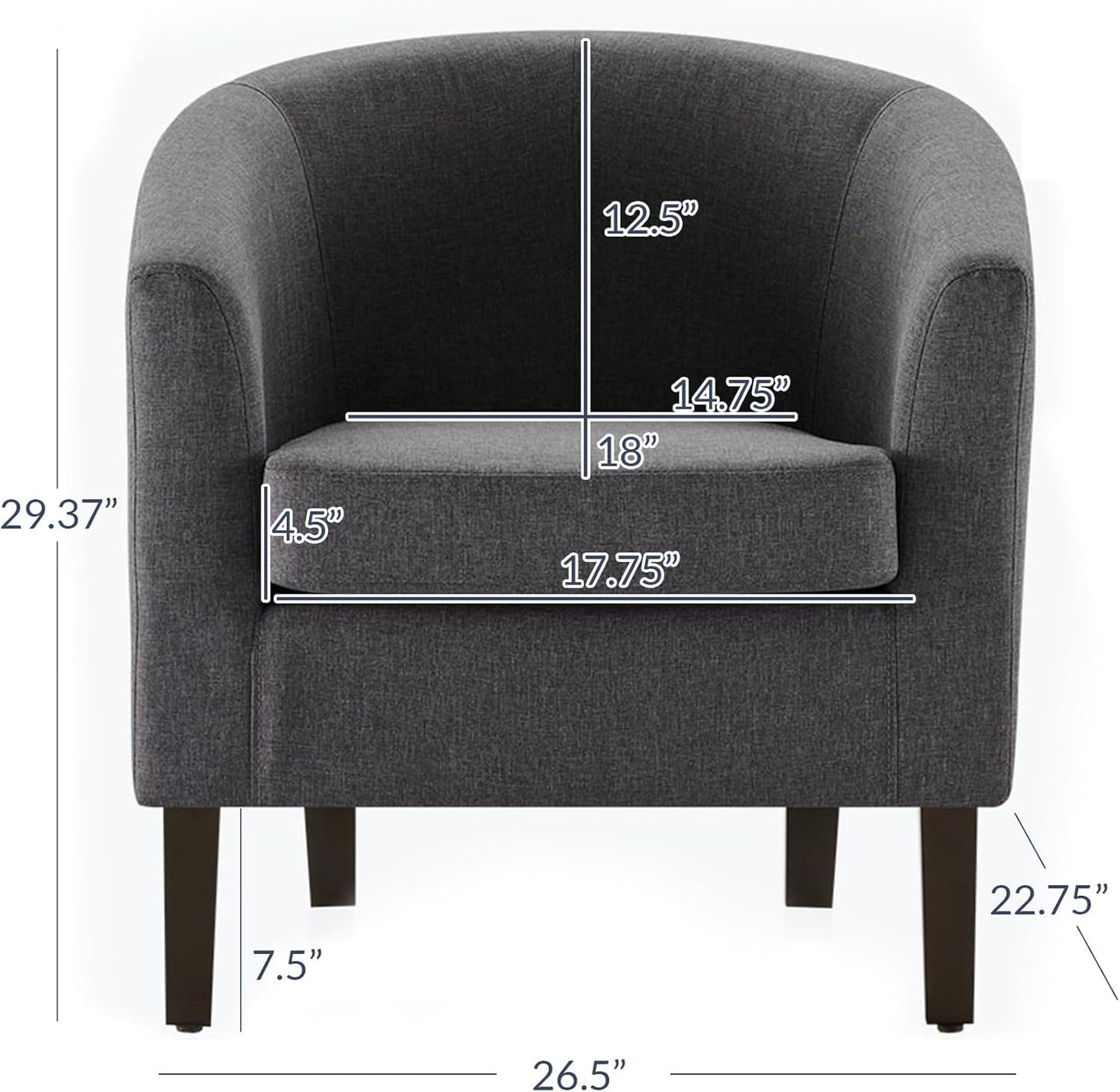 BELLEZE Living Room Chair, Linen Round Accent Barrel Chair, Club Tub Sofa Chair for Bedroom, Corner