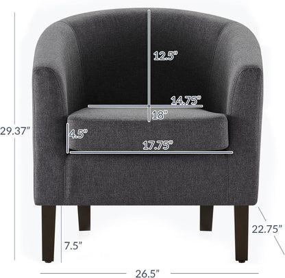 BELLEZE Living Room Chair, Linen Round Accent Barrel Chair, Club Tub Sofa Chair for Bedroom, Corner