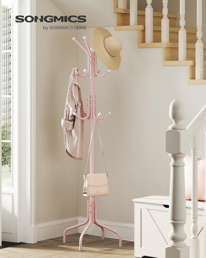 SONGMICS Coat Rack Freestanding, Steel Stand with 12 Hooks and 4 Legs