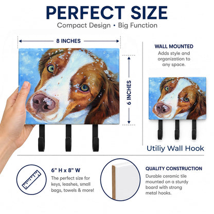 Caroline's Treasures 7348TH68 Snow Baby Brittany Spaniel Leash or Key Holder, Wall Hooks, Key Hooks