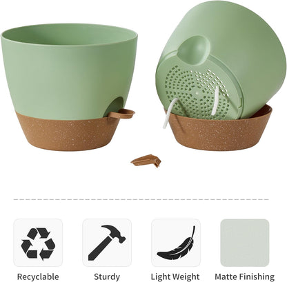 FaithLand 3-Pack Large Planter Pots, 12 10 9 Inch Self Watering Flower Pots for Indoor Outdoor