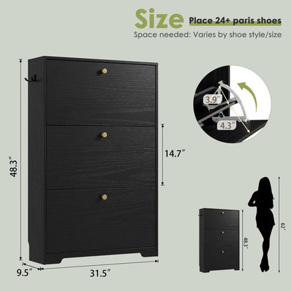 Nicetree Shoe Cabinet with 3 Flip Drawers, Narrow Shoe Organizer Cabinet, Freestanding Shoe Rack