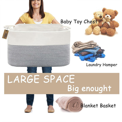 COMFY-HOMI Large Rectangle Laundry Storage Basket | Cotton Rope Woven, Organizing with Handle |