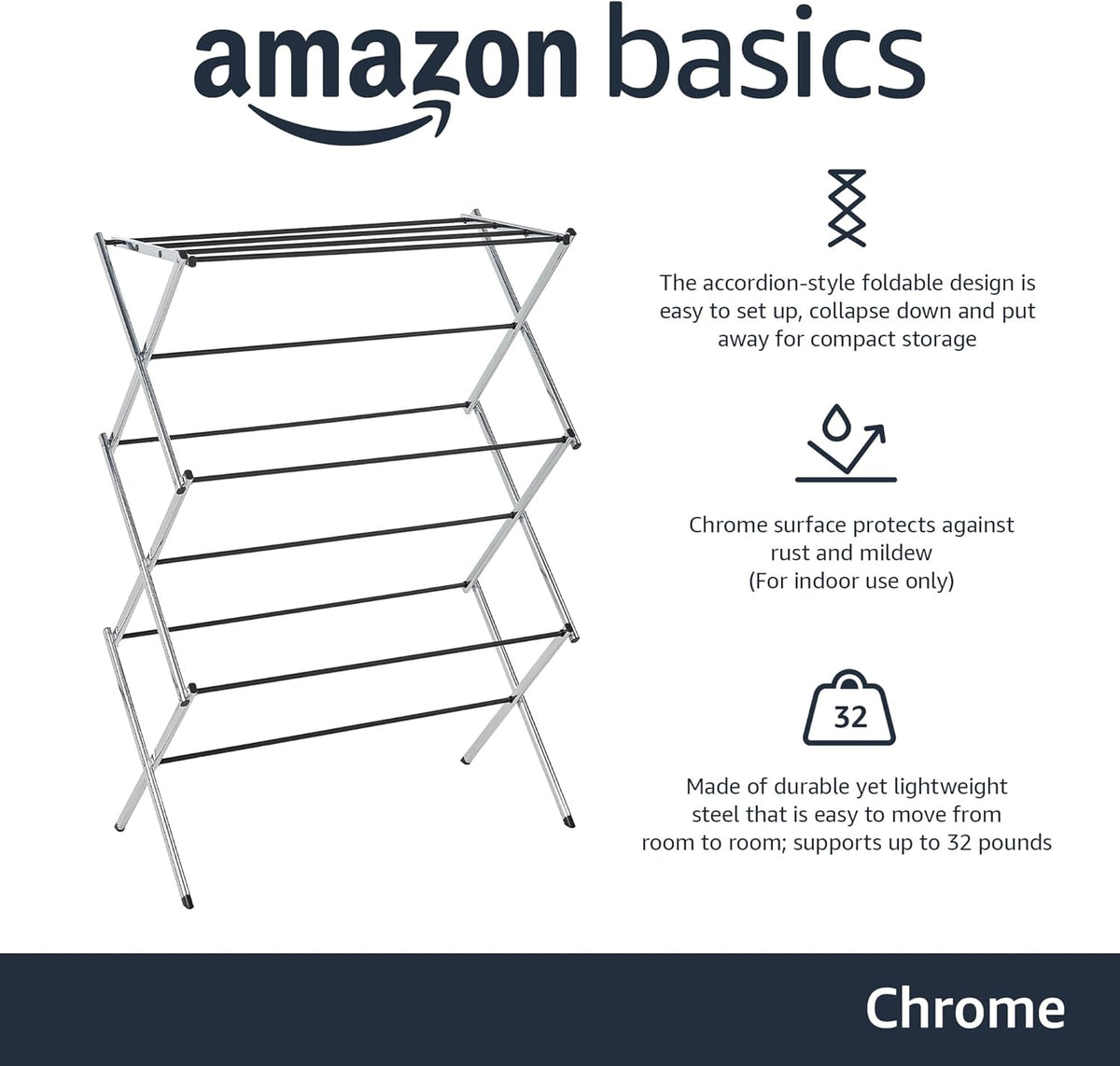 Amazon Basics Foldable Portable Laundry Drying Rack for Indoor Air Drying Clothing, 14.5 x 29.5 x