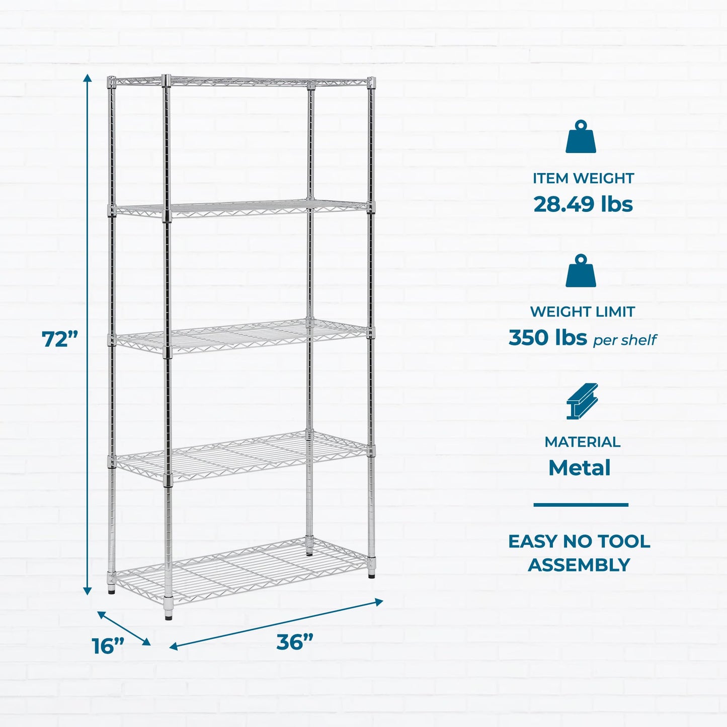 Honey-Can-Do 5-Tier Heavy Duty Adjustable Shelving Unit, 350-lb Per Shelf Metal Storage Rack