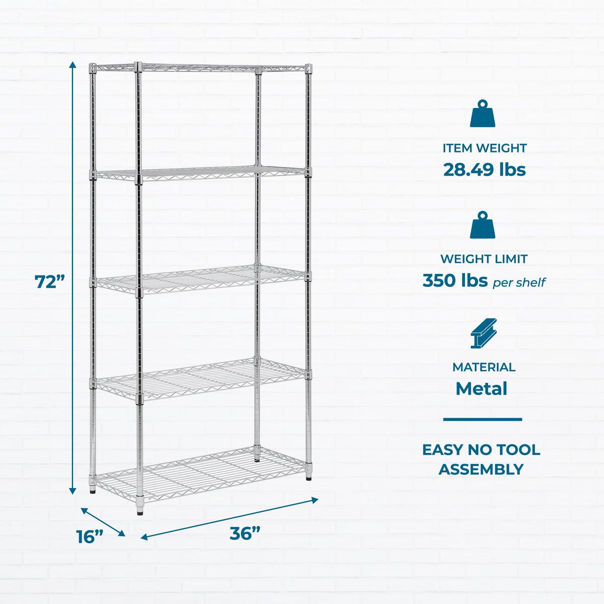 Honey-Can-Do 5-Tier Heavy Duty Adjustable Shelving Unit, 350-lb Per Shelf Metal Storage Rack