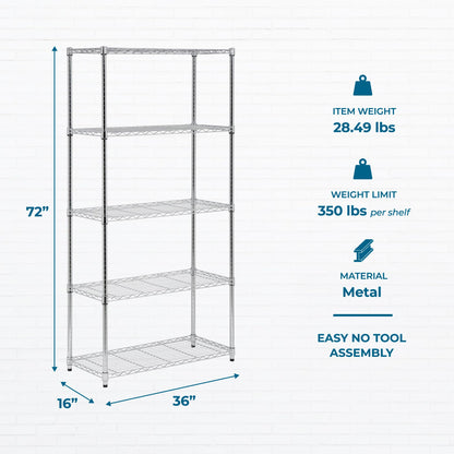 Honey-Can-Do 5-Tier Heavy Duty Adjustable Shelving Unit, 350-lb Per Shelf Metal Storage Rack