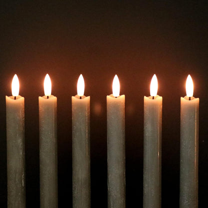 GenSwin Flameless Grey Taper Candles Flickering with 10-Key Remote, Battery Operated Led Warm 3D