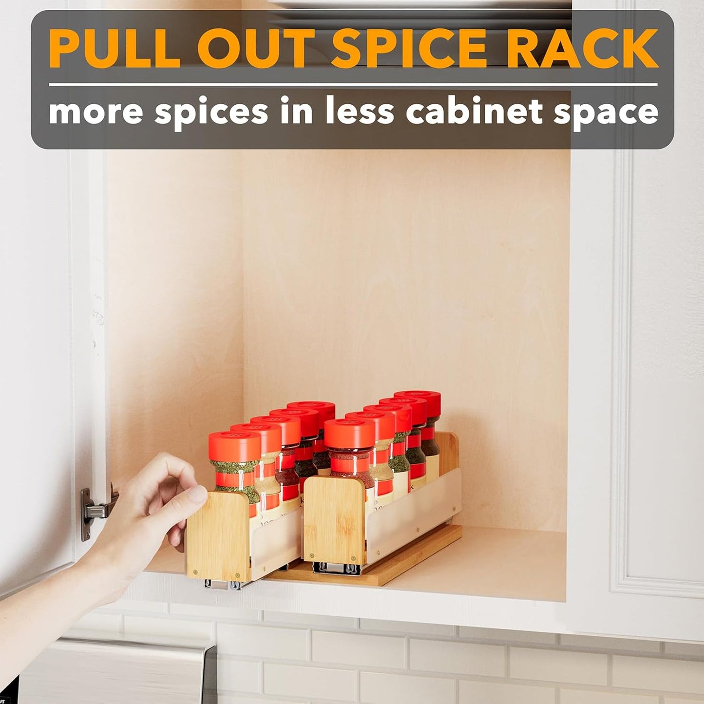 SpaceAid Bamboo Pull Out Spice Rack Organizer for Cabinet, Heavy Duty Slide Out Seasoning Kitchen