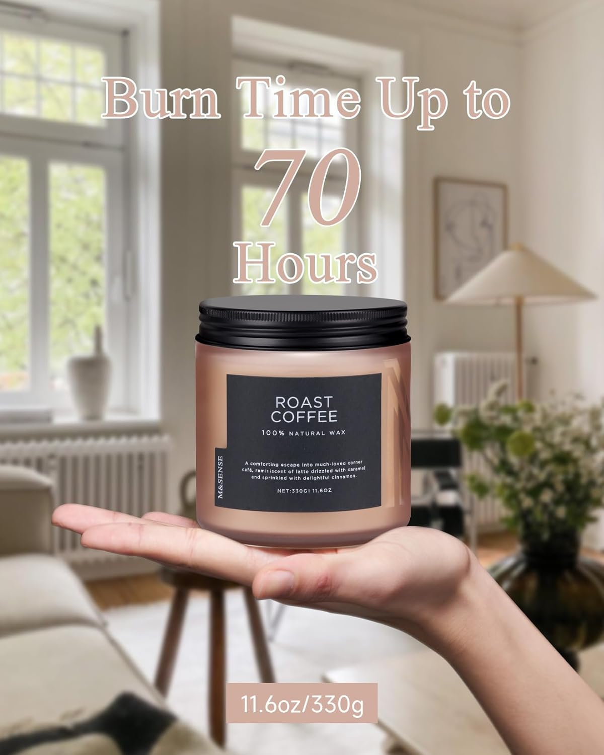 M&SENSE Coffee Candles Scented Strong, 2 Wick 11.6oz 70 Hours Burning Time Organic Natural Soy Wax