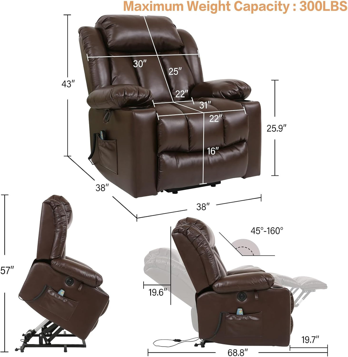 Power Lift Recliner Chair for Elderly Breathable Leather Recliner Chair with Massage and Heat for