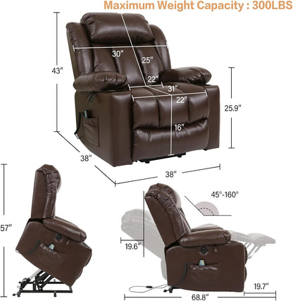 Power Lift Recliner Chair for Elderly Breathable Leather Recliner Chair with Massage and Heat for