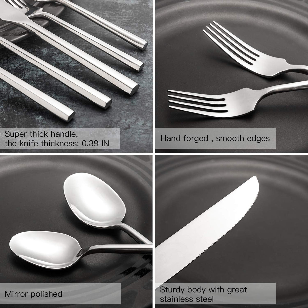 Silverware Set Flatware Set 40 Pieces Stainless Steel Cutlery Set Hexagonal Pattern Mirror Finished