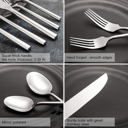 Silverware Set Flatware Set 40 Pieces Stainless Steel Cutlery Set Hexagonal Pattern Mirror Finished