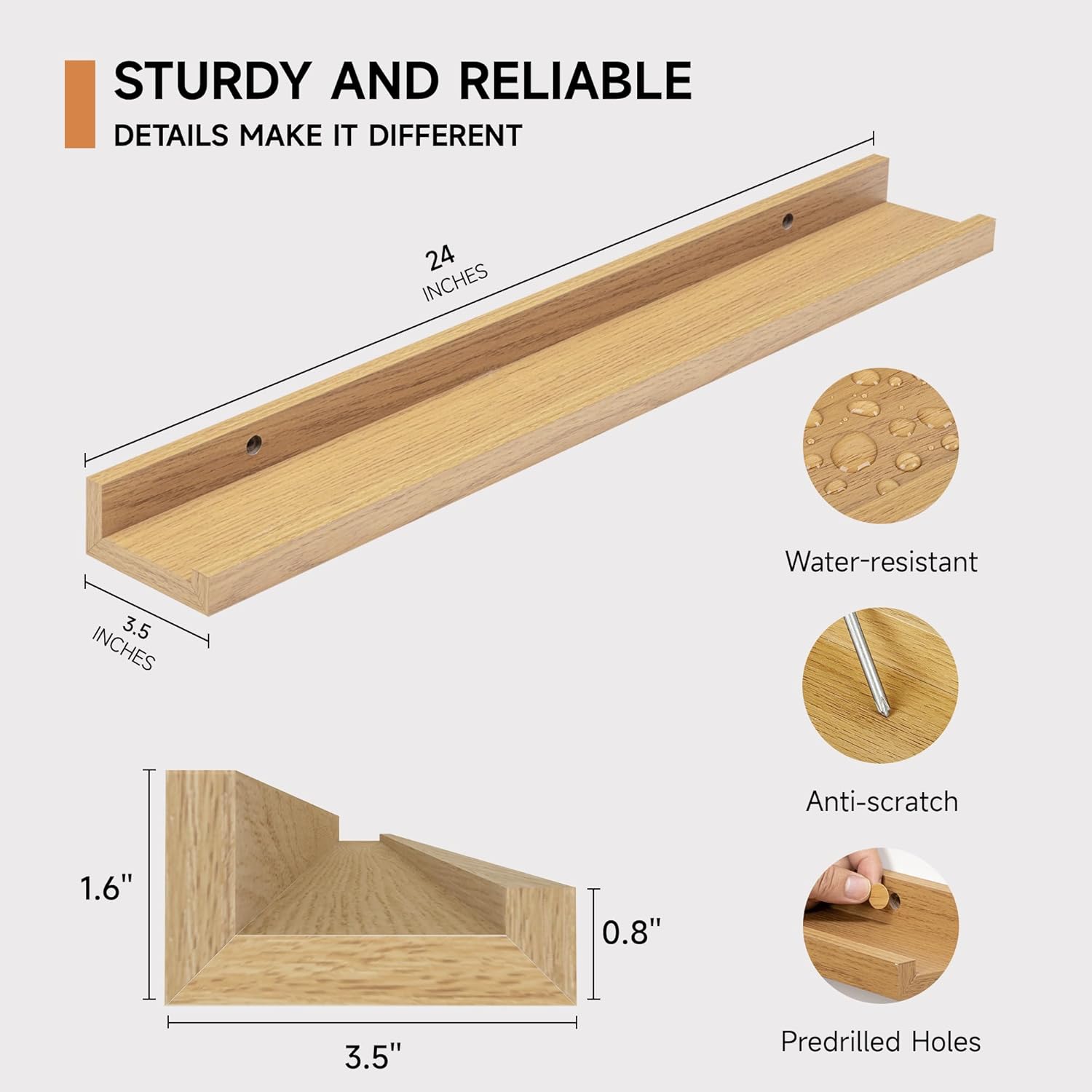 Picture Ledge Shelf for Wall, Floating Shelves Set of 4, 24 Inch Long Nursery Book Shelves for Toys