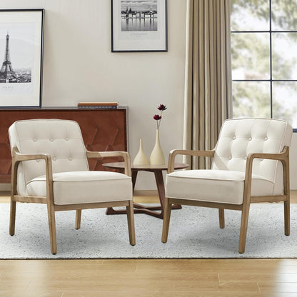 Linen Accent Chair Set of 2, Mid Century Modern Chair for Living Room, Upholstered Comfy Lounge
