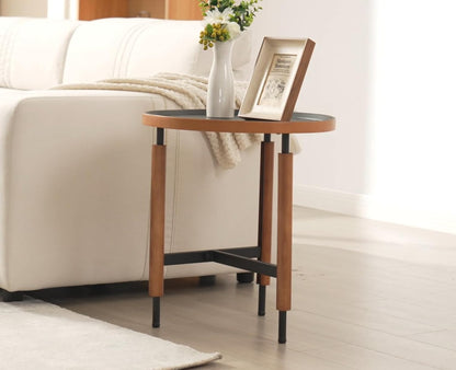 EALSON 19.5" Round Side Table Mid Cnetury Modern End Table for Couch Sofa with Black Metal