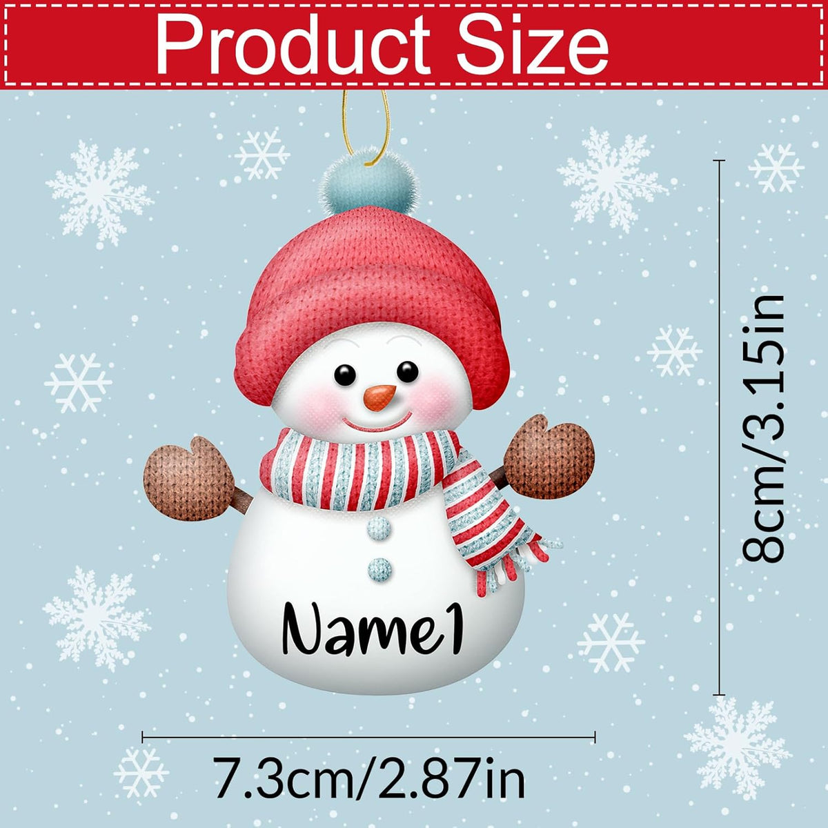 Personalized Christmas Ornaments,7pcs Custom Snowman Ornaments with Name Customized Family Ornament