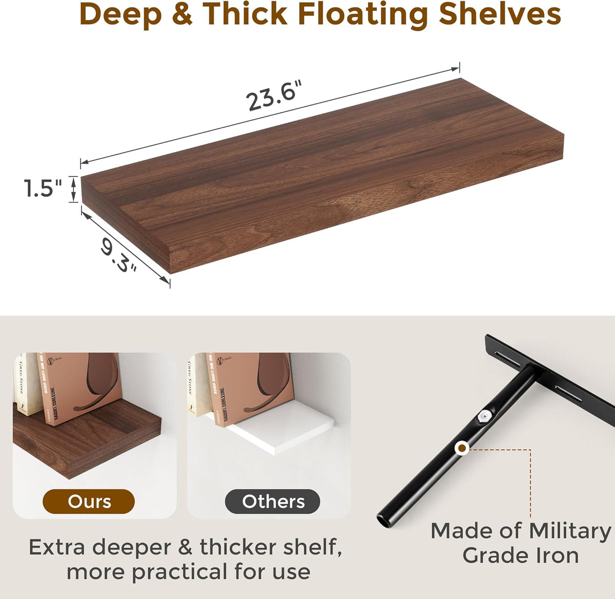24 x 9 Floating Shelves, 9 Inch Deep Floating Shelf Wall Mounted, 24 Inch Bathroom Shelves Set of