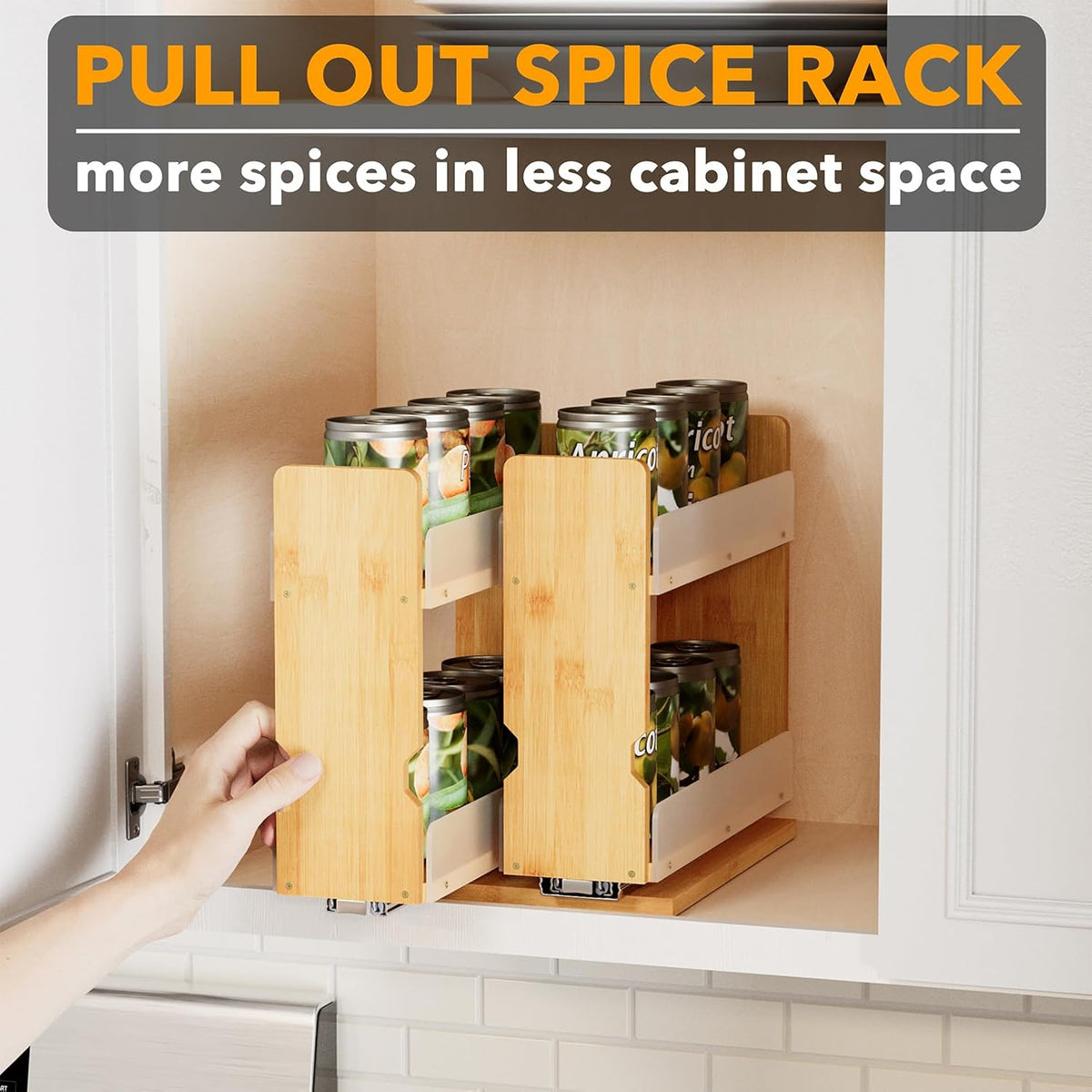 SpaceAid Bamboo Pull Out Spice Rack Organizer for Cabinet, Heavy Duty Slide Out Seasoning Kitchen