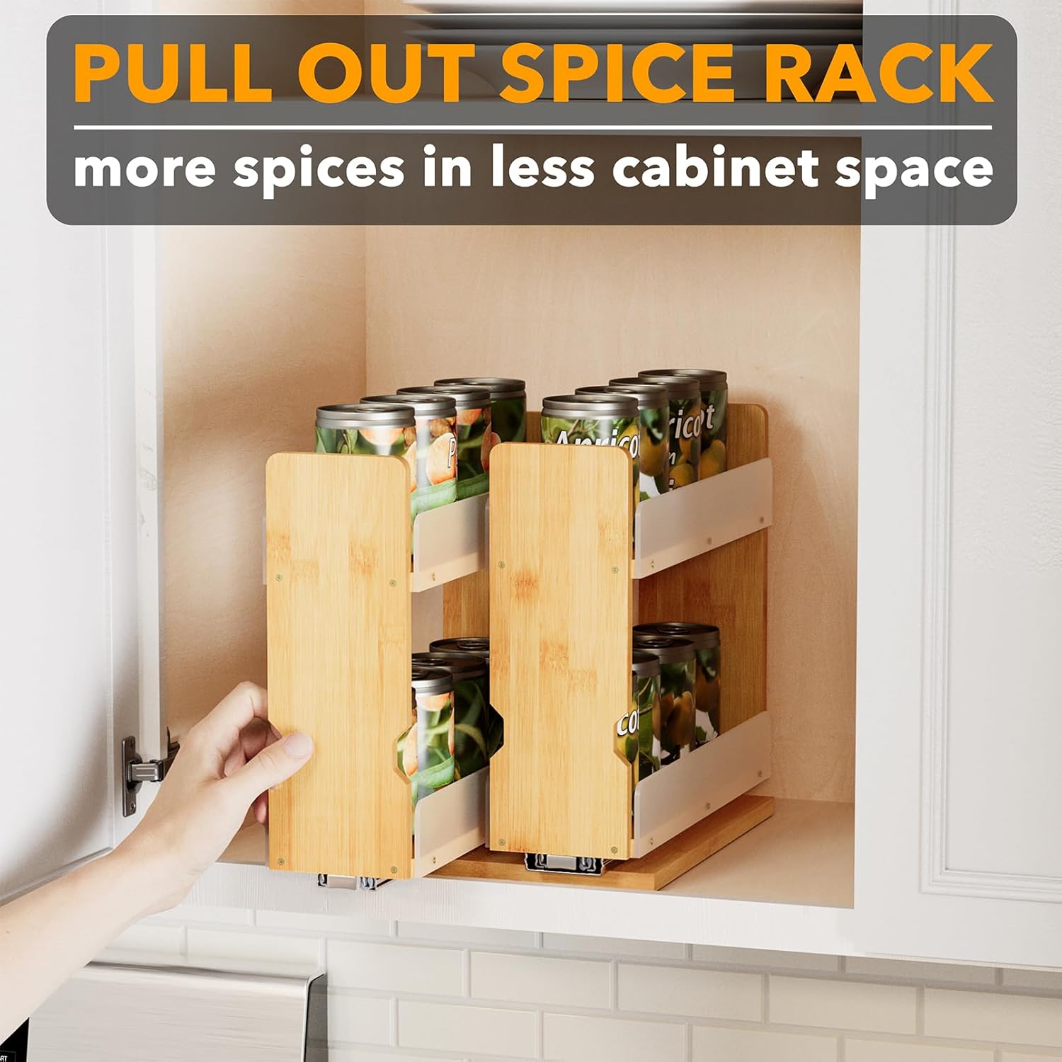SpaceAid Bamboo Pull Out Spice Rack Organizer for Cabinet, Heavy Duty Slide Out Seasoning Kitchen