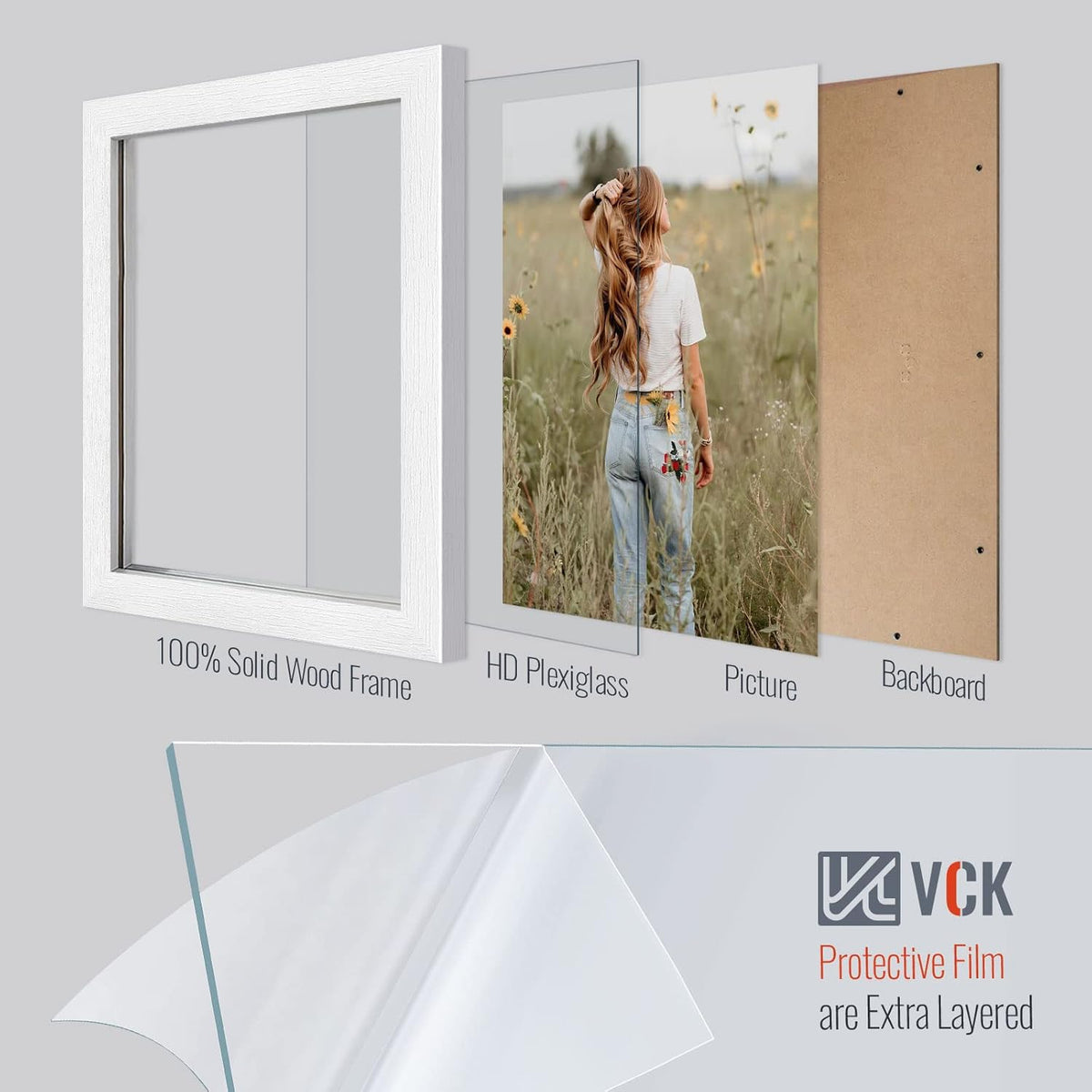 VCK 8x10 Picture Frames Set of 3, White Solid Wood Picture Frame, Textured Exclusive Wall Gallery