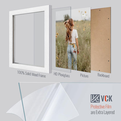 VCK 8x10 Picture Frames Set of 3, White Solid Wood Picture Frame, Textured Exclusive Wall Gallery