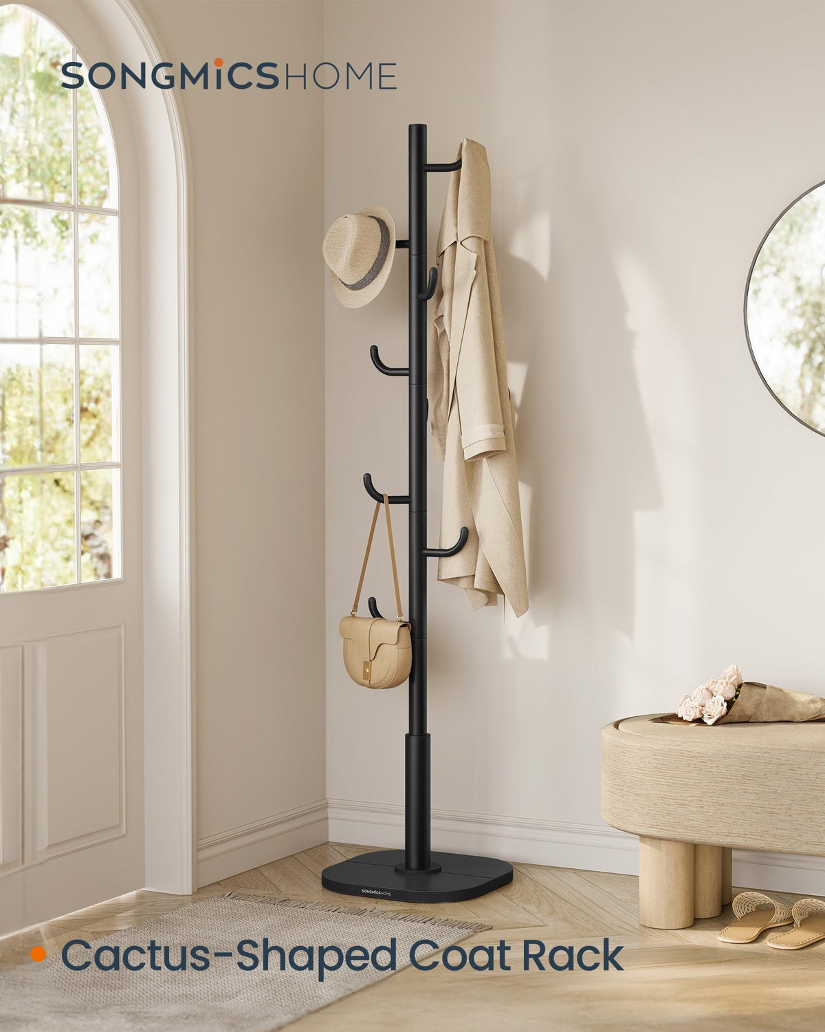 SONGMICS Coat Rack, Cactus-Shaped, 8 Sturdy Hooks, 69 Inches Tall