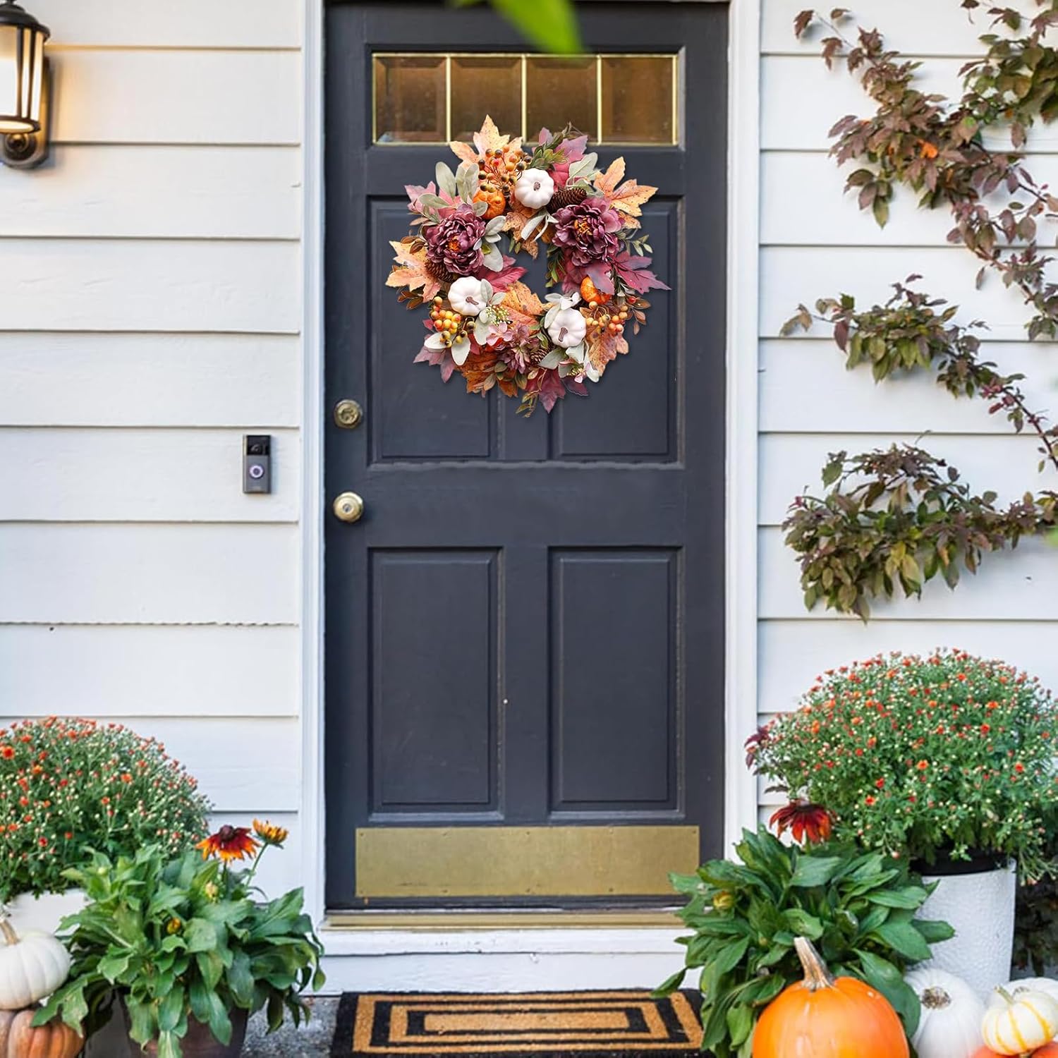 20Inch Fall Wreaths for Front Door,Fall Wreath,Fall Decorations for Home,Autumn Wreaths with White