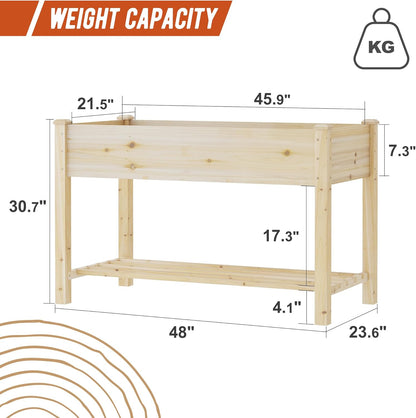 GHWIE Raised Garden Bed with Shelf,Elevated Wooden Planter Box with Legs,Garden Planter for