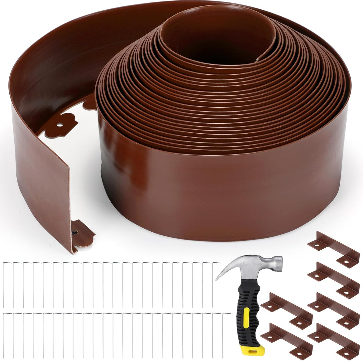 6 Inch Tall 66 ft Length No Dig Landscape Plastic Edging Kit with Hammer Spikes Plastic Garden