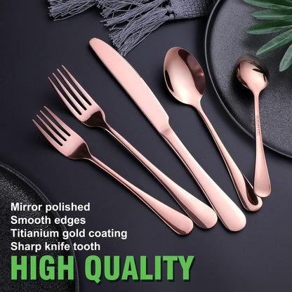 Copper/Rose Gold Silverware Set, OGORI 40-Piece Stainless Steel Flatware Set, Kitchen Utensil Set