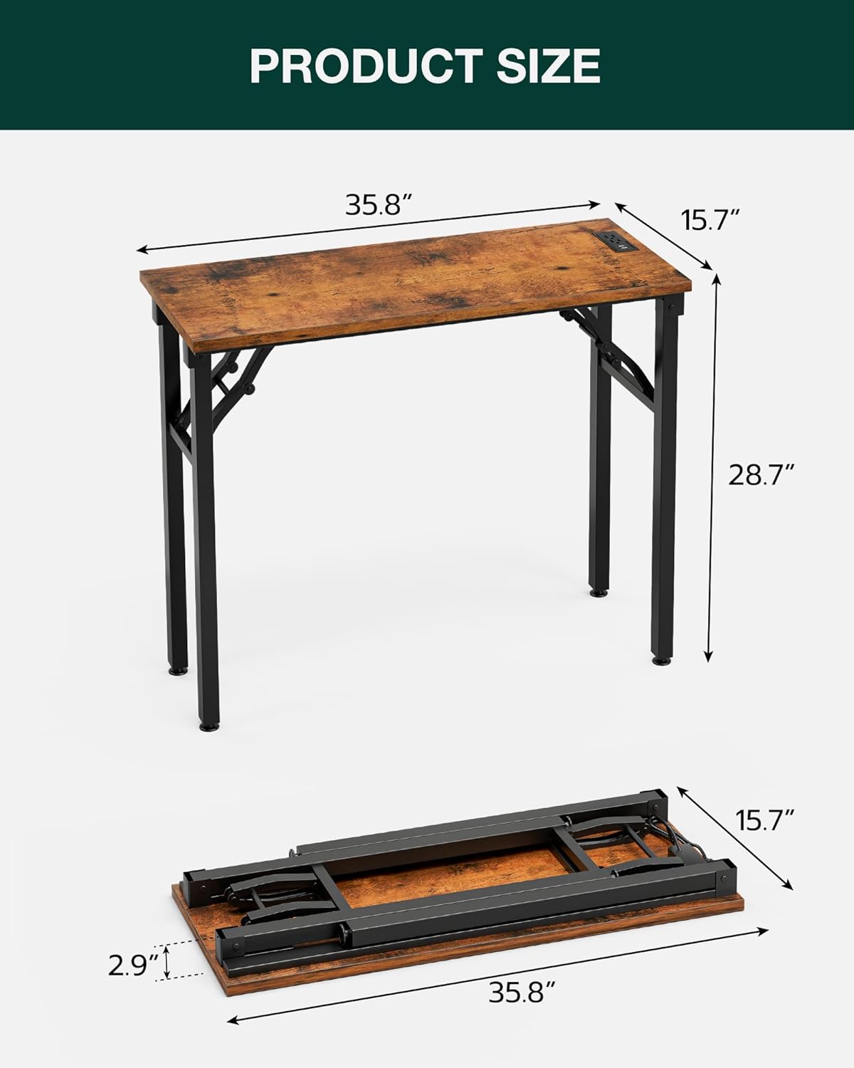 Frylr Small Folding Computer Desk – 35.8 Inch Portable Table for Craft and Study, Lightweight Desk