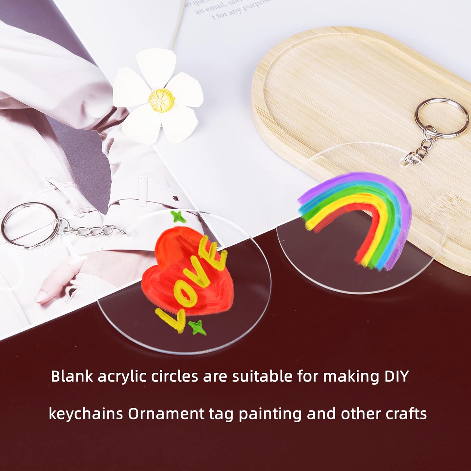 100 Pcs Round Acrylic Keychain Blanks 2Inch Circle Blanks with Hole,Clear Acrylic Discs Circles