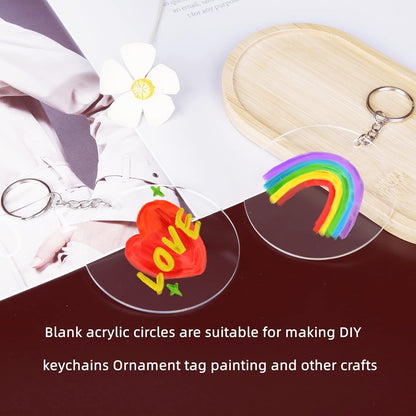 100 Pcs Round Acrylic Keychain Blanks 2Inch Circle Blanks with Hole,Clear Acrylic Discs Circles
