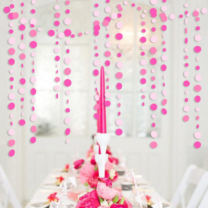 Hot Pink Party Decorations Circle Dots Garland Rose Pink White Hanging Paper Polka Dots Streamer