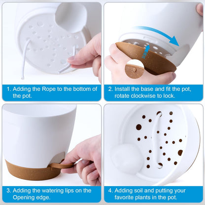 Uneed Indoor Self Watering Planters with Drainage Holes and Saucers, 7/6.5/6/5.5/5 Inch-5 Pots,for