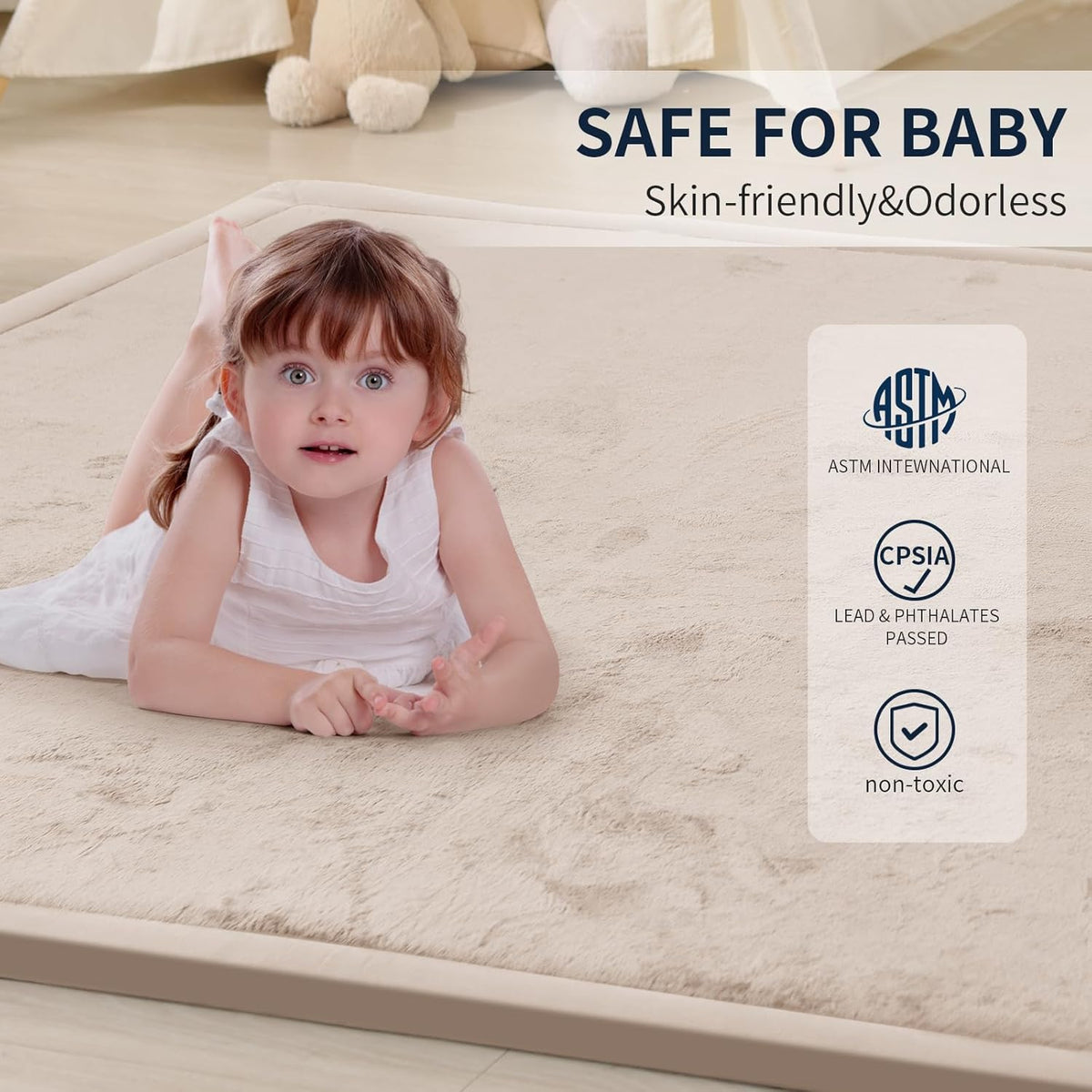 ACOMOPACK Baby Play Mat for Floor 1.3" Thick Memory Foam Play Mat 79"×118" Tummy Time Crawling with