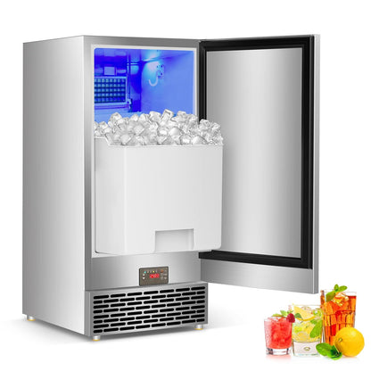 Commercial Ice Maker Machine 120 LBS/24H, 60 LBS Cold Preservation Bin for 4-6 H, Freestanding