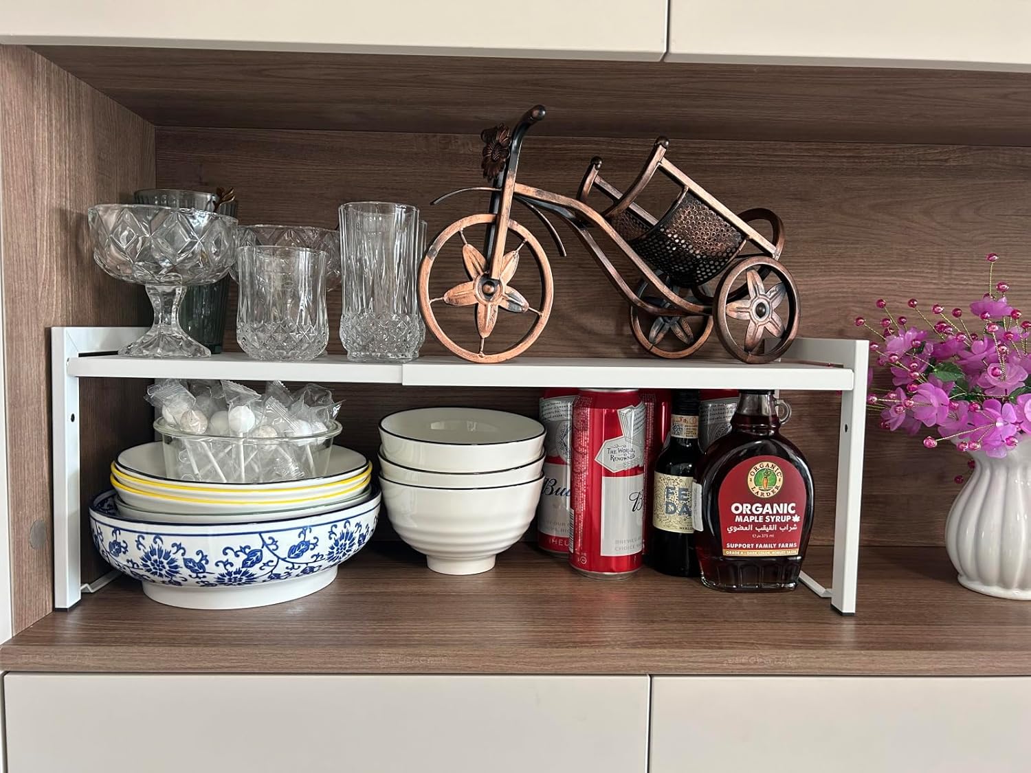 Expandable Cabinet Shelf Organizer 16-26" L Stackable Kitchen Counter Shelf Rack Stand Sink Riser