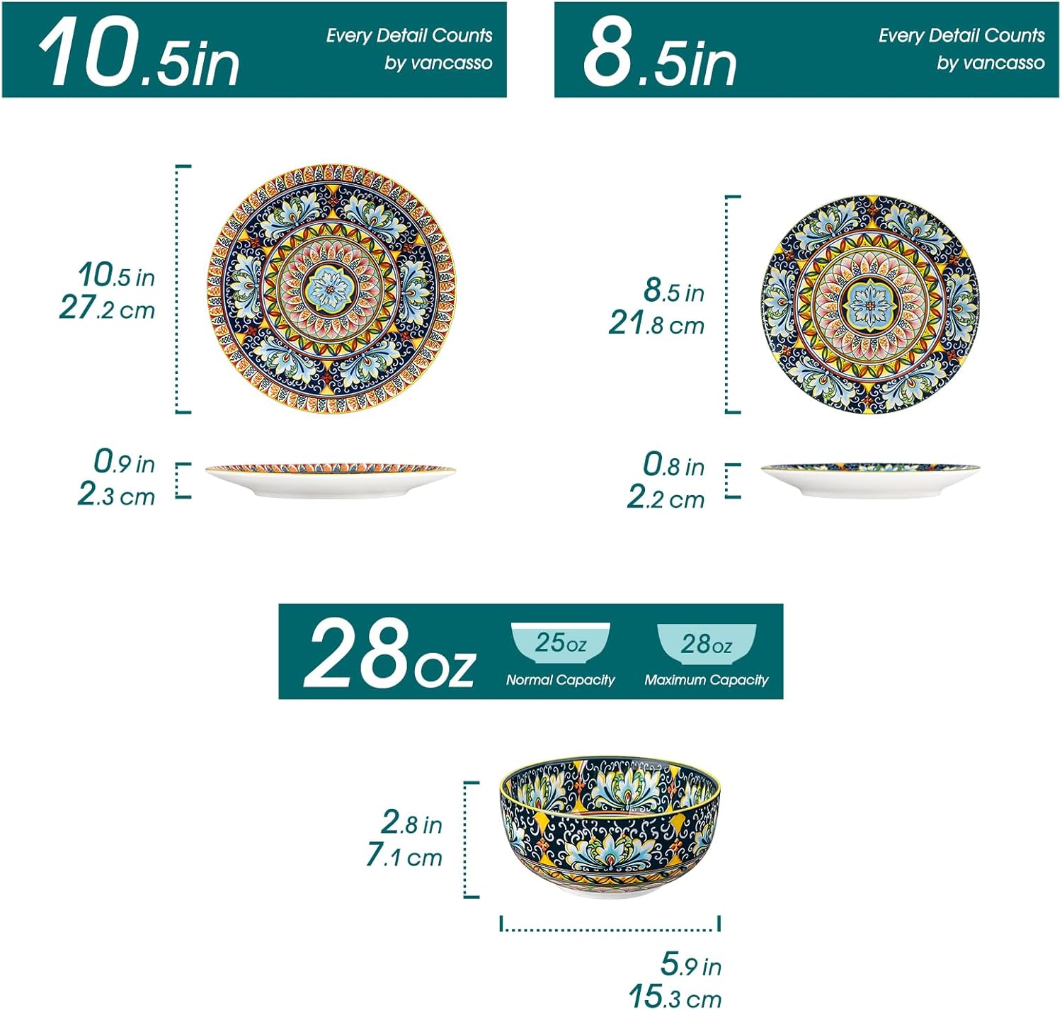 vancasso 12 Pieces Dinnerware Sets, Yellow Plates and Bowls Set, Porcelain Dishes Set for 4