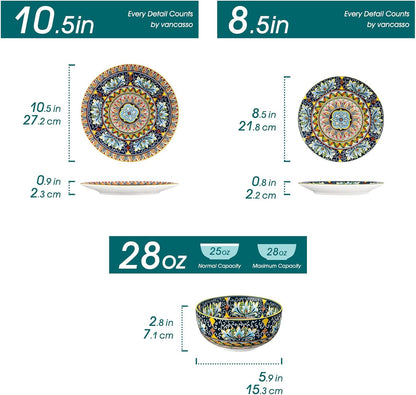 vancasso 12 Pieces Dinnerware Sets, Yellow Plates and Bowls Set, Porcelain Dishes Set for 4