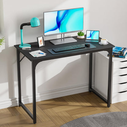 PayLessHere | 39 Inch Computer Desk | Black | Office Desk with Metal Frame, Adjustable Feet |