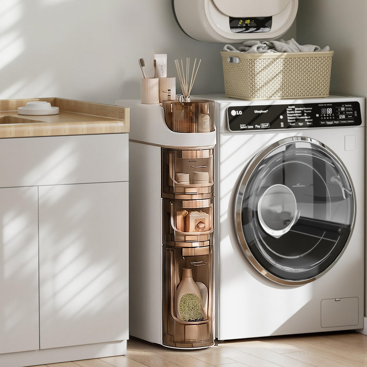 VECELO 3-Tier Slim Bathroom Storage Cabinet with Wheels, Skinny Bathroom Storage Cabinet with