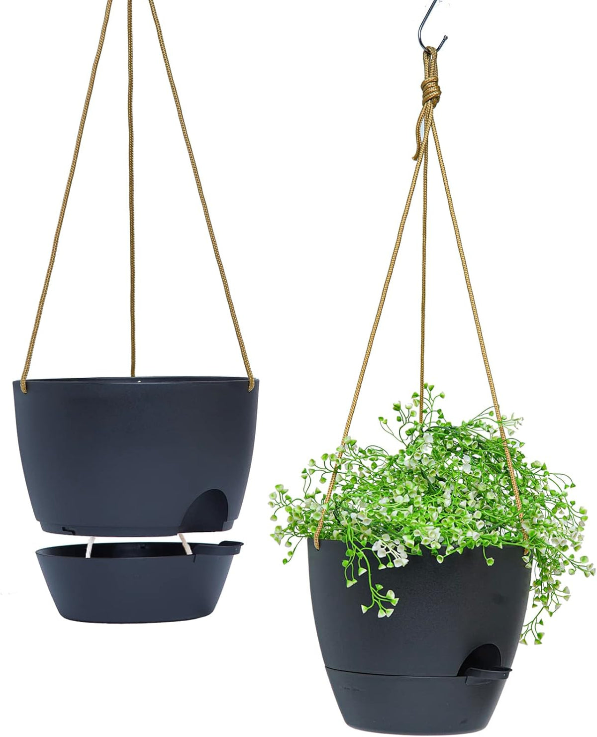 10 Inch Self Watering Hanging Pots, 2 Pack Hanging Planters with 40oZ Deep Reservior for Indoor