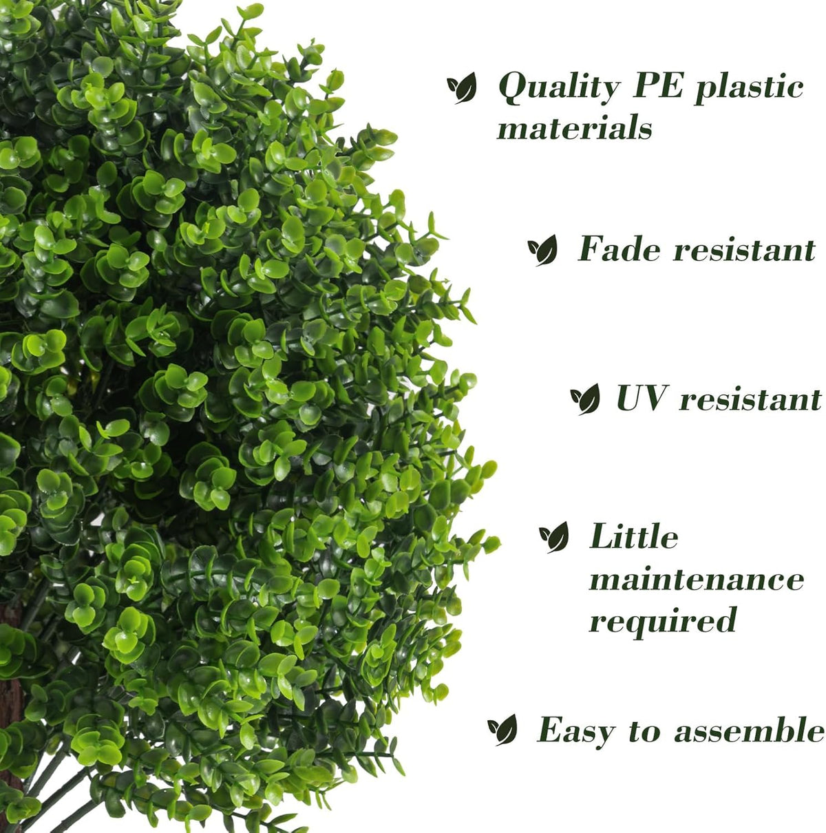 Artificial Boxwood Topiary Outdoor Plants with Spike, 2 Pack Faux Bushes UV Resistant Fake Shrubs